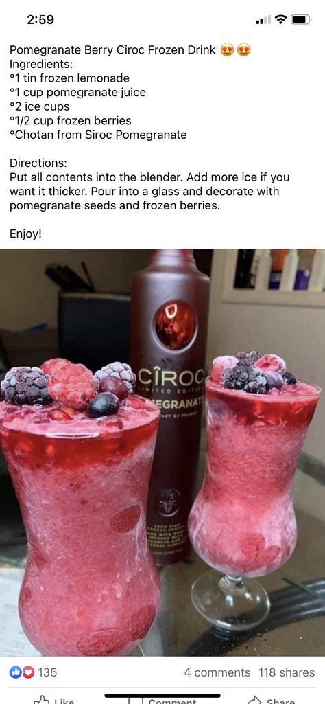 Ciroc Drinks Recipe, Ciroc Drinks, Drinks Recipe, Frozen Drink, Cocktail Drinks Alcoholic, Ice Cup, Frozen Lemonade, Pomegranate Juice, Summer Drink