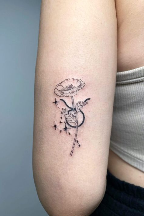 25 Best Taurus Tattoo Ideas - Meaning & Design Guide Taurus Tattoo For Women Pretty, Taurus Back Tattoo, Taurus Goddess Tattoo, Taurus Tattoo Ideas, Taurus Flower, Tattoo Taurus, Taurus Symbol Tattoo, Bull Skull Tattoos, Taurus Constellation Tattoo