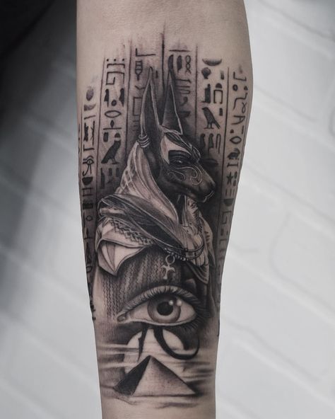 Anubis Leg Tattoo, Anubis And Horus Tattoo, Egyptian Hieroglyphics Tattoo, Ancient Tattoo Ideas, Anubis Tattoo Design Ideas, Egypt Tattoo Design Ideas, Anubis Tattoo Design, Tattoo Anubis, Punk Floyd