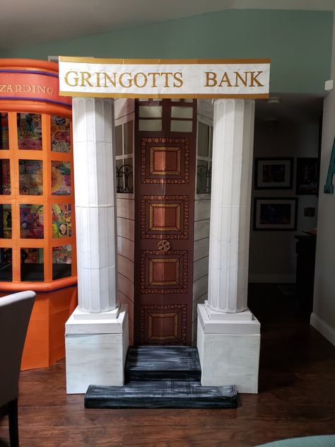 Diagon alley Diagon Alley Halloween Decor, Diagon Alley Store Fronts, Harry Potter Gringotts Bank Diy, Diagon Alley Party Decor, Cardboard Diagon Alley, Harry Potter Store Fronts Diy, Harry Potter Diagon Alley Diy, Diagon Alley Party, Diy Gringotts Bank