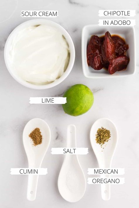 Chipotles in adobo and fresh lime juice are the keys to this quick and easy sauce. Chipotle Sour Cream Sauce is delicious on everything from tacos to grilled meats. Seasoned Sour Cream Recipe, Chipotle Sour Cream, Seasoned Sour Cream, Adobe Sauce, Grilled Vegetable Recipes, Taco Dinner, Salsa Sauce, Tacos Burritos, Sour Cream Sauce