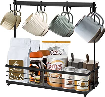 Coffee Mug Holder with Removable Hooks - Metal 8 Mugs Coffee Cup Holder Storage Organizer for Counter Coffee Bar Kitchen, Mug Storage, Coffee Mug Holder, Coffee Holder, Coffee Cup Holder, Mug Display, Mug Tree, Mug Holder, Mugs Coffee