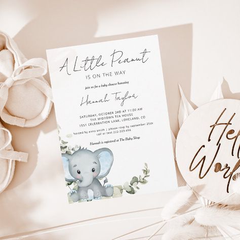 Elephant Boy Baby Shower Invitation Elephant Baby Shower Theme Boy, Peanut Baby Shower, Elephant Baby Shower Boy, Baby Shower Souvenirs, Elephant Baby Shower Theme, Elephant Shower, Watercolor Eucalyptus, Elephant Baby Shower Invitations, Elephant Baby Showers