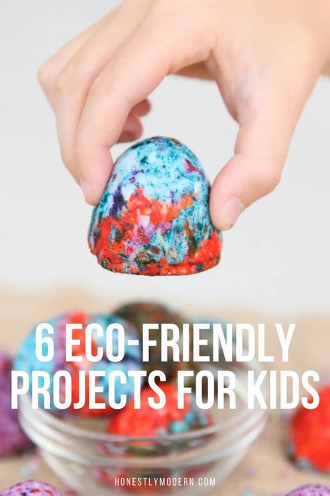 Looking for eco-friendly projects for kids? Check out these six projects that are simple, can be done indoors, and don't require any screens. Which of these eco-friendly projects will your kids love? | #HonestlyModern #ecofriendlyprojects #projectsforkids Eco Friendly Art Projects, Sustainability Activities, Environmental Activities, Market Day Ideas, Recycling Activities, Sustainability Projects, Eco Crafts, Eco Friendly Kids, Eco Kids