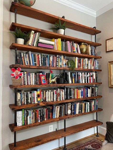 The Hemingway Wall Mount Bookcase Reclaimed Wood Bookshelf | Etsy Naturalist Aesthetic, Bookcase Ideas, Floor To Ceiling Bookshelves, Wall Bookshelf, Diy Bookshelf, Industrial Shelf, Wood Bookshelf, Bedroom Redesign, Wall Mounted Bookshelves