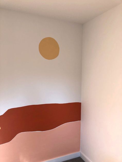 Desert Sunset Wall Mural, Studio Mural, Apt Decor, Desert Aesthetic, Rv Renovation, Accent Wall Paint, Rv Renovations, Drip Painting, Paint Samples