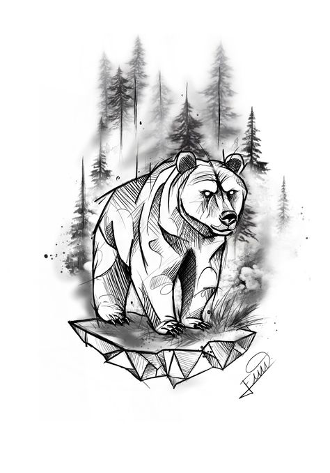 Roaring Bear Tattoo, Geometric Bear Tattoo, Roaring Bear, Geometric Bear, Bear Tattoo, Ink Ideas, Tattoo Stencils, Blackwork, Tattoos For Guys