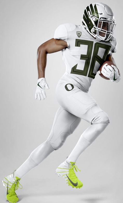 Oregon Ducks Uniforms, College Football Uniforms, American Football Uniform, American Football Uniforms, Nfl Football Helmets, Oregon Football, Football Poses, White Uniform, Ducks Football