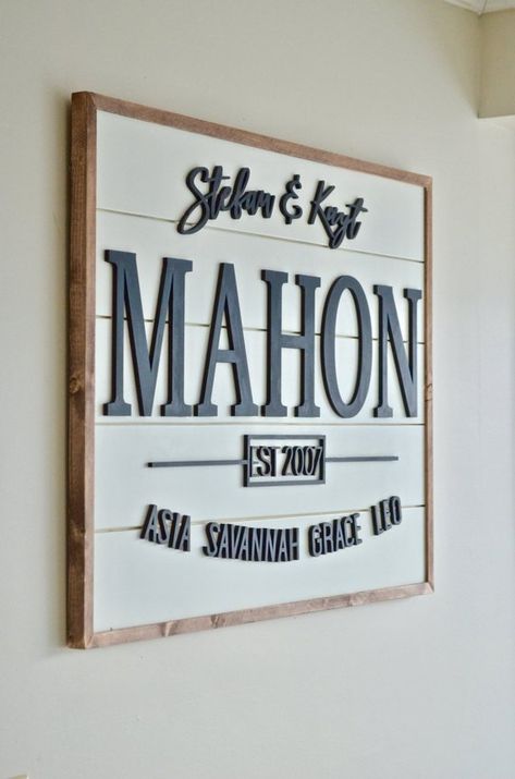 Custom Wood Family Name Sign | Personalize | Framed Shiplap | Farmhouse Decor | Wall Art | Anniversary Gift | Wedding Gift Shiplap Sign Ideas, Wood Family Name Sign, Shiplap Farmhouse, Wood Lettering, Farmhouse Decor Wall, Glowforge Ideas, Log Home Interiors, Shiplap Sign, Wood Family