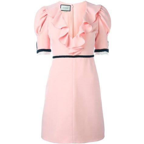 Gucci ruffled v-neck dress ($2,800) ❤ liked on Polyvore featuring dresses, pink dress, short ruffle dress, pink a line dress, short pink dress and short dresses Gucci Dress Casual, V Neck A Line Dress, Short Ruffle Dress, Pink A Line Dress, Short A Line Dress, Ruffle Neck Dress, Pink Ruffle Dress, Pink Dress Short, Gucci Dress