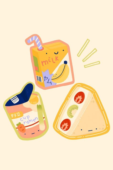 귀여운 음식 그림, Korean Stickers, Kawaii Illustration, Cute Food Drawings, Cute Food Art, Dessin Adorable, Kawaii Stickers, Food Drawing, Art Business