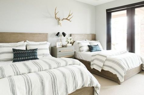 #studiomecgee Mcgee Bedroom, Neutral Guest Bedroom, Twin Beds Guest Room, Bed Duvet, Boy Rooms, Twin Bedroom, Twin Beds, Boys Rooms, Bunk Room