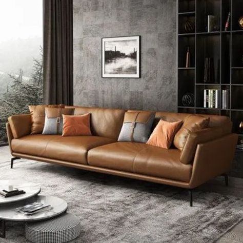 7 Timeless and Popular Sofa Colours That Never Go Out of Style. Genuine Leather Sofa, Living Room Sofa Design, Leather Couch, Brown Living Room, Living Room Green, Sofa Upholstery, Couches Living Room, Modular Sofa, Room Set