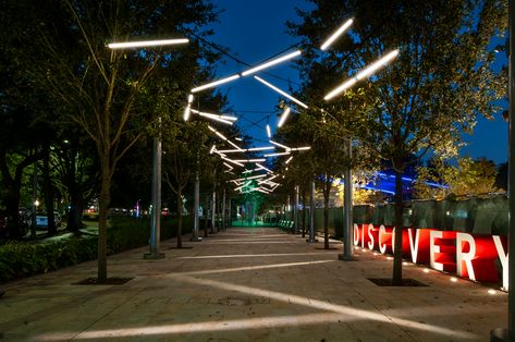 G2LD - gandy squared lighting design Catenary Lighting, Urban Lights, Lighting Exterior, Architectural Lighting Design, Golf Estate, Urban Lighting, Downtown Houston, Tree Canopy, Architectural Lighting