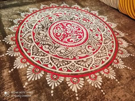 Alpona Design Circle, Aipan Art, Puja Decoration, Very Easy Rangoli Designs, Saree Painting Designs, Rangoli Designs Simple Diwali, Alpona Design, Churidar Neck, Rangoli Designs Simple