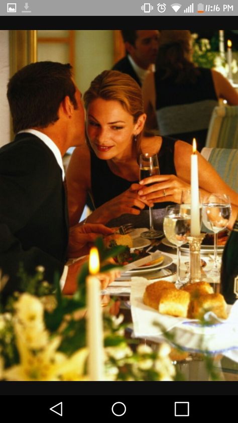 Fun engagement photos Couples Dinner, Enchanted Evening, Romantic Restaurant, Kevin Spacey, Black Tie Affair, Elegant Dinner, Angel And Devil, Date Dinner, Romantic Dinners