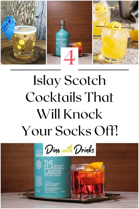 Collage of 4 islay scotch cocktails. Scotch Themed Birthday Party, Scotch Cocktails, Whiskey Tasting Party, Scottish Drinks, Whisky Cocktails, Whiskey Tasting, Tasting Party, Thirsty Thursday, Delicious Drinks