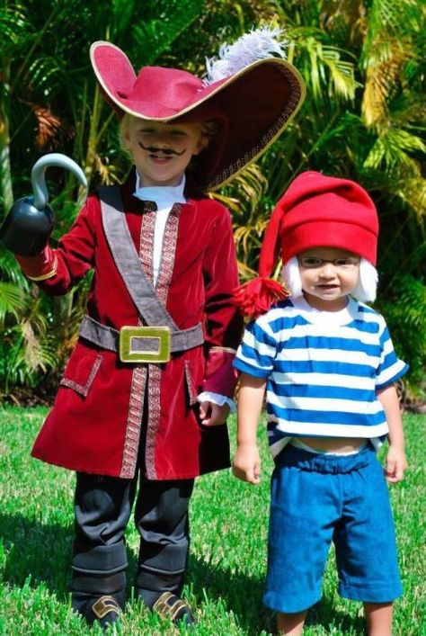 Smee: Is an older sibling insisting on dressing as Captain Hook? A toddler-sized Smee makes a perfect sidekick. All it takes is a blue-striped tee and a red knit hat with some white "hair" attached to it. Click through for more funny baby Halloween costume ideas! Diy Captain Hook Costume, Mr Smee Costume, Captain Hook Halloween, Captain Hook Halloween Costume, Smee Costume, Funny Baby Halloween Costumes, Hook Costume, Captain Hook Costume, Diy Costumes Kids Boys