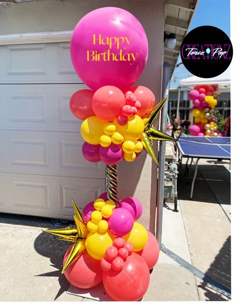 Multi Color Balloon Decoration, Tall Balloon Bouquet, Balloon Floor Bouquets, Grad Balloon Columns, Crazy Balloon Tower, Fiesta Balloon Column, Column Balloon Design, Number Balloon Arrangements, Graduation Balloon Columns Ideas