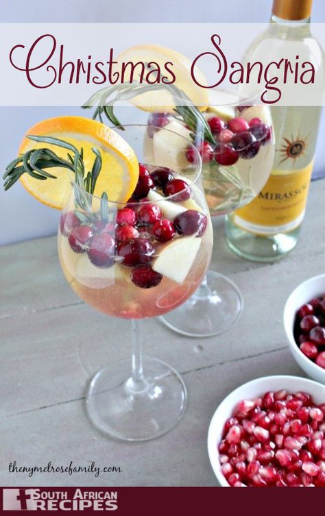 South African Recipes | Christmas Sangria Christmas Sangria Recipes, Holiday Sangria, Wine Cocktail Recipes, Christmas Sangria, Christmas Cocktail, Sangria Recipes, Christmas Cocktails, Holiday Cocktails, Holiday Drinks