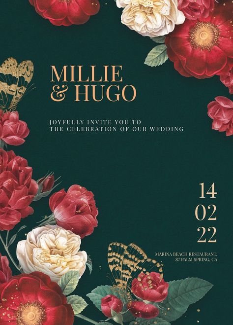 Editable psd green floral wedding invitation card template in vintage style | premium image by rawpixel.com / Sasi Vintage Wedding Cards Invitation, Vintage Invitation Template, Creative Invitation Design, Wed Invitation, Floral Invitation Design, Creative Wedding Invitations Design, Green Floral Wedding, Vintage Floral Wedding Invitations, Business Card Logo Design