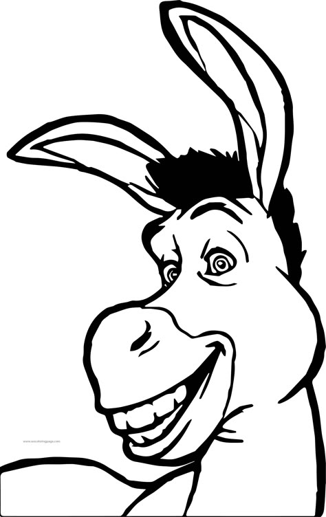 Shrek Drawing, Donkey Face, Donkey Images, Donkey Drawing, Shrek Donkey, Family Coloring Pages, Face Stencils, Japan Tattoo Design, Cartoon Character Tattoos