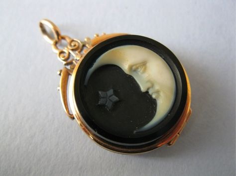 Antique Victorian 10K gold Man in the Moon Pendant Horn Pendant Necklace, Man In The Moon, In The Moon, Cameo Jewelry, Victorian Gold, Cameo Pendant, Moon Jewelry, Victorian Jewelry, Crystal Necklace Pendant