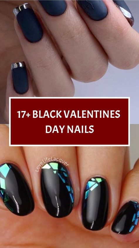 17+ Black Valentines Day Nails Black Chrome Nail, Black Valentines Day Nails, Black And Red Ombre, Black Valentines Day, Chrome Nail Design, Black Chrome Nails, Black Valentines, Stiletto Shaped Nails, Black To Red Ombre