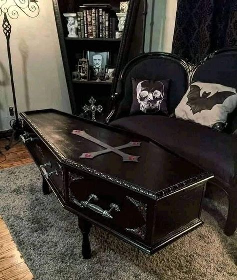 Coffin Coffee Table, Coffin Table, Goth Houses, Gothic Decor Bedroom, Gothic Room, Gothic Bedroom, Gothic Furniture, Dark Home Decor, Goth Home