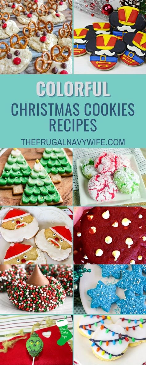 These colorful Christmas cookies are the perfect way to brighten up your holiday. They're festive, fun, and best of all - delicious! So why not give them a try this year?#christmasbaking #cookies #frugalnavywife #holiday #family | Holiday Baking | Christmas | Baking | Cookies | Holiday Treats | Frugal Navy Wife | Recipes | Colorful Christmas Cookies Recipes, Cherry Fritters Recipe, Cream Wafer Cookies Recipe, Thumbprint Cookies With Icing, Peppermint Chocolate Chip Cookies, Christmas Snacks Easy, Rudolph Cookies, Christmas Macarons, Oreo Truffles Recipe