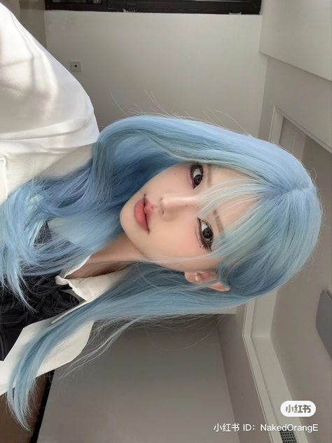 Baby Blue Hair, Light Blue Hair, Korean Hair Color, Scrapbook Printing, Dyed Hair Inspiration, Hair Inspiration Short, Elegant Hair, Pretty Hair Color, Hair Up Styles