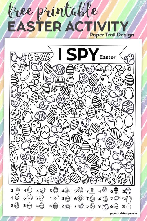 Free printable Easter themed I spy activity for kids! Screen free activity for a rainy day, summer game, or boredom buster. #papertraildesign #Easterfun #Easterideas #screenfree #boredombuster #summer #rainyday #kids #lifewithkids Easter Printables Preschool, Vintage Easter Printables, Printable Easter Activities, Happy Easter Printable, Keep Kids Busy, Easter Activity, Easter Activities For Kids, Easter Games, Easter Printables Free