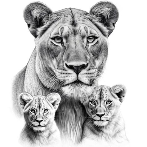 Lioness And Two Cubs Tattoo, Two Cubs Tattoo, Lioness And Two Cubs, Big Cat Tattoo, Lioness And Cubs, Cubs Tattoo, Lioness Tattoo, Lion Tattoo Sleeves, Single Needle Tattoo