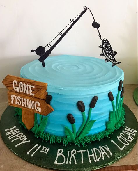 Fishing Cakes For Kids, Fishing Theme Cake, Gone Fishing Cake, Fisherman Cake, Fishing Theme Birthday, Fish Cake Birthday, Fishing Themed Birthday Party, Fishing Birthday Party, Dad Birthday Cakes