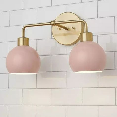 Vanity Lighting - Over Mirror Bathroom Lights - Shades of Light Cute Bathroom Lights, Pink Bathroom Vanity, Vanity Lighting Over Mirror, Gold Bathroom Fixtures, Upstairs Apartment, Bathroom Light Shades, Kids Bathroom Remodel, Teen Bathrooms, Pink Vanity