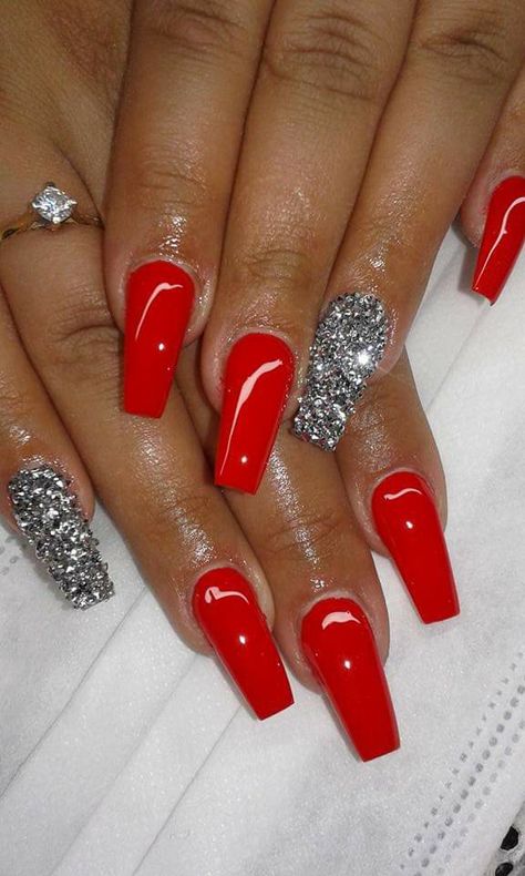 Red Ideas Nails, Fire Engine Red Nails, Red Short Coffin Nails, Red Nails Design Ideas Classy, Red Acyrilics Nails, Nail Ideas With Red, Red Nails New Year, Candy Red Nails, New Years Nails Red