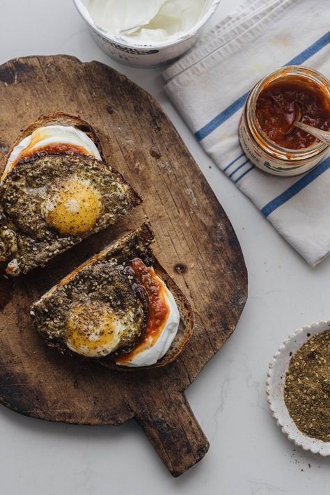 Za’atar Eggs on Matbucha & Yogurt Sandwich — Middle Eastern Pantry & Recipes | New York Shuk Yogurt Sandwich, Eggs Sandwich, Zaatar Recipe, Pantry Recipes, Holistic Recipes, Ayurvedic Recipes, Middle Eastern Dishes, Za Atar, Savory Breakfast