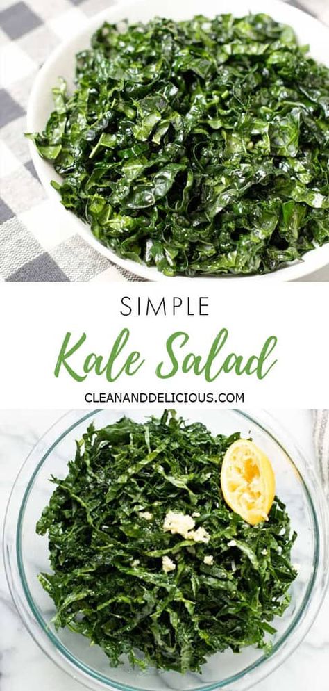 Simple Kale Salad, Lemon Kale Salad, Vegetarian Salad, Kale Salad Recipes, Clean And Delicious, Kale Recipes, Salad Toppings, Healthy Gluten Free Recipes, Healthy Side