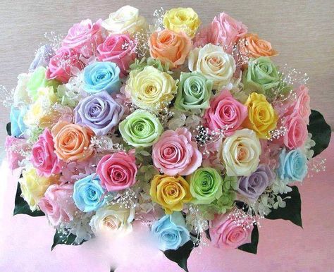 Embedded image permalink Rose Belle, Pastel Roses, Rainbow Wedding, Rainbow Roses, Colorful Bouquet, Colorful Roses, Pretty Pastel, All Flowers, Beautiful Bouquet