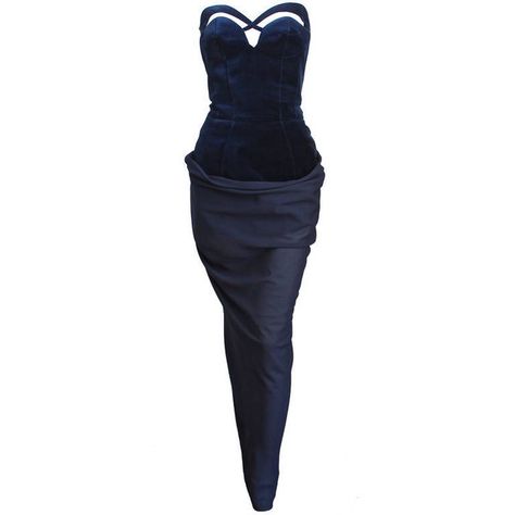 Pre-owned 1992 THIERRY MUGLER midnight blue velvet gown with georgette... ($1,850) ❤ liked on Polyvore featuring dresses, gowns, evening dresses, draped dress, georgette gowns, preowned evening gowns, velvet dress and midnight blue velvet dress Midnight Blue Velvet Dress, Velvet Ball Gown, Blue Velvet Gown, Dress Georgette, Blue Velvet Dress, Velvet Gown, Vintage Clothes Women, Georgette Dress, Classical Style