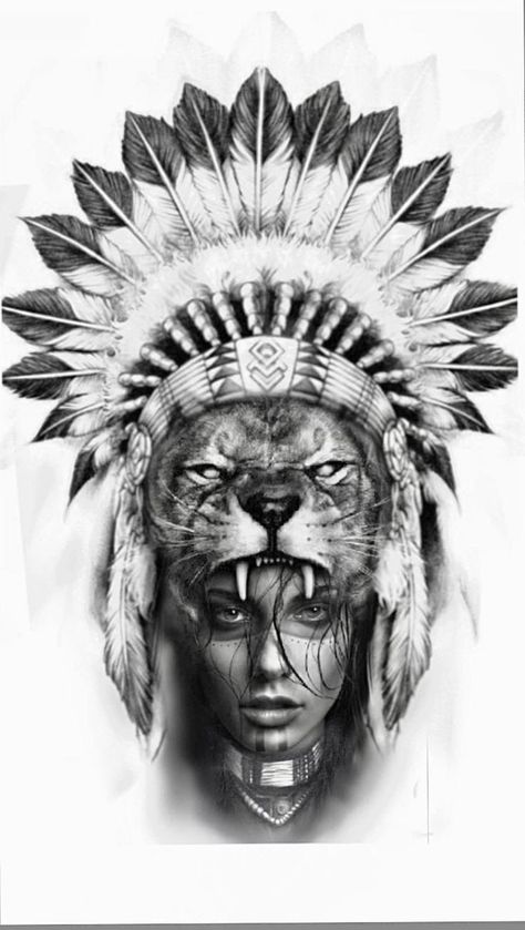 Indian Head Tattoo, Tattoo Indien, Native American Warrior Tattoos, Red Indian Tattoo, Indian Headdress Tattoo, Indian Women Tattoo, Native Indian Tattoos, Native American Tattoo Designs, Indian Tattoo Design