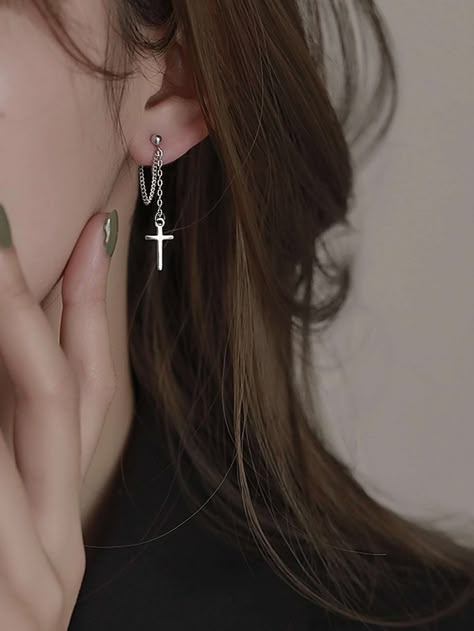 Cross Drop Earrings | SHEIN USA Dangle Cross Earrings, Silver Cross Earrings, Earrings Cool, Cool Earrings, Embellished Fashion, Magical Jewelry, Alloy Earrings, Punk Jewelry, Stud Jewelry