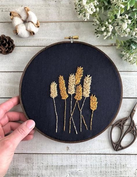 Wheat Embroidery, Botanical Nursery, Embroidery Wall Art, Golden Wheat, Hoop Embroidery, Hand Embroidery Videos, Embroidery Videos, Sewing Embroidery Designs, Modern Embroidery