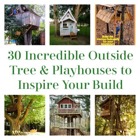 Hello, DIYers!  Who doesn’t love spending time in the great outdoors?! Having a treehouse, playhouse, or some other kind of structure that gives kids (and adults) some extra square footage to enjoy is always a fabulous idea! If you have a property with plenty of trees, a treehouse can be SO much fun, as long […] The post 30 Incredible Outside Tree and Playhouses to Inspire Your Build appeared first on DIY Projects by Big DIY Ideas. Kids Tree House Ideas, Treehouse Playhouse, Big Playhouses, Pirate Ship Playhouse, Backyard Treehouse, Treehouse Point, Backyard Cabin, Childrens Playhouse, Building A Treehouse