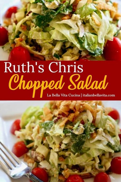 Ruth's Chris FAMOUS Chopped Salad Recipe (copycat) that is the exactly the DELICIOUS RECIPE you are searching for! Find it on La Bella Vita Cucina #salad #ruthchrischoppedsalad #copycatrecipe #ruthchrissteakhouse #choppedsaladrecipe #choppedsalad Steakhouse Chopped Salad, Caviar Dinner, Ruths Chris, Salad Copycat, Chopped Salad Recipe, Salad At Home, Salad Inspiration, Chopped Salad Recipes, Vegetables Salad