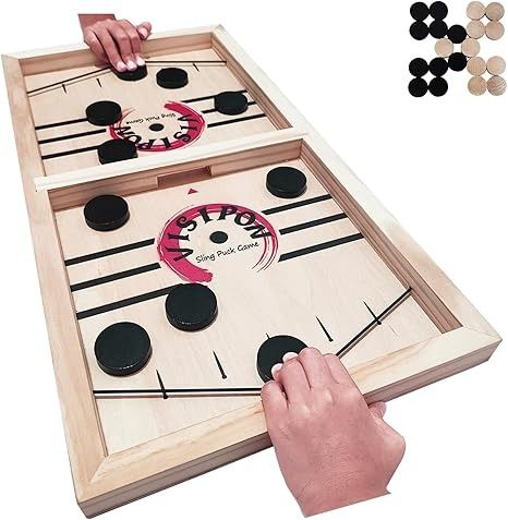 Amazon.com: Sling Puck Game, Fast Paced Board Game,Wooden Hockey Board Game,Sling Shot Game,Fast Sling Puck Table Game for Family or Party (Large Size) : Toys & Games Wooden Sling Hockey Board Game Diy, Fast Paced, Hockey Boards, Table Games, Board Games, Toys Games, Hockey, Toys