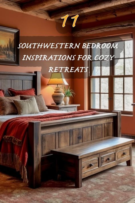 Dive into the warmth of Southwestern style with these cozy bedroom inspirations! The rich earth tones, rustic wooden furniture, and inviting textures create the perfect atmosphere for relaxation. Discover how to transform your space into a serene retreat that embraces comfort and unique design elements. Cozy Bedroom Inspirations, Southwestern Bedroom, Hollywood Regency Bedroom, Rustic Wooden Furniture, Bedroom Design Ideas, Southwestern Design, Bedroom Retreat, Southwestern Style, Wooden Bed