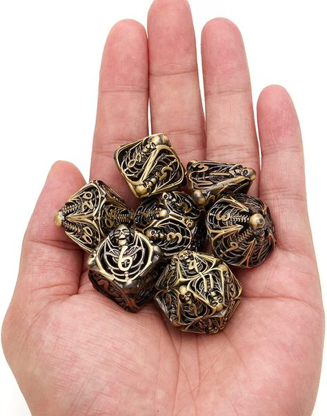 Ouyide Metal Skull Dice (****) Metal Dnd Dice, Dnd Aesthetic Dice, D&d Dice, Cool Dice, Cool Dnd Dice, Skull Dice, Free Spirit Aesthetic, Dice Goblin, Nerd Room