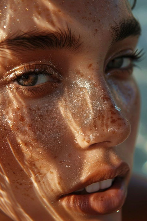 Natural Summer Makeup Looks, Dewy Face, Woman Face Photography, Natural Beauty Photography, Natural Summer Makeup, Close Up Faces, Beautiful Freckles, Skin Aesthetics, Summer Makeup Looks