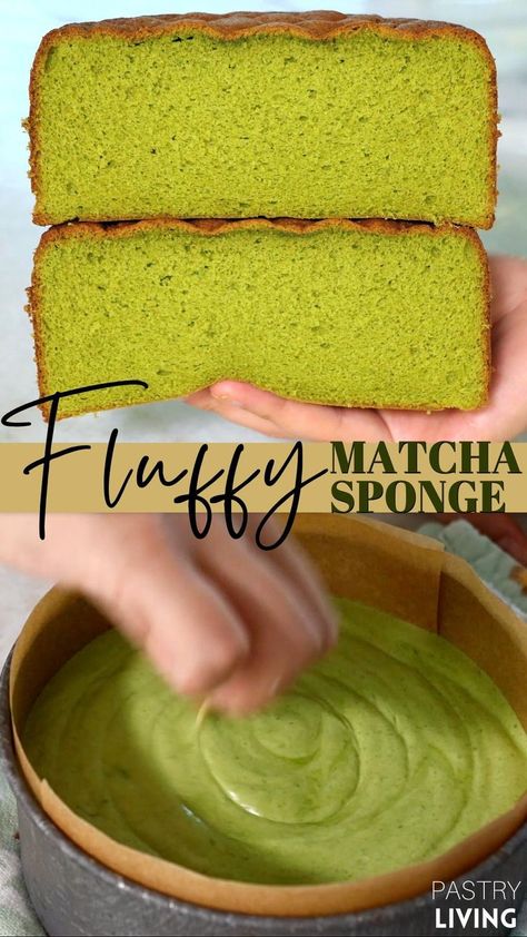 fluffy green tea sponge cake cut in half Matcha Blueberry Cake, Healthy Sponge Cake Recipe, Macha Cake Recipe, Matcha Yogurt Cake, Matcha Green Tea Cake, Green Tea Cake Recipe, Matcha Cake Recipe Easy, Easy Matcha Desserts, Matcha Bread Recipes